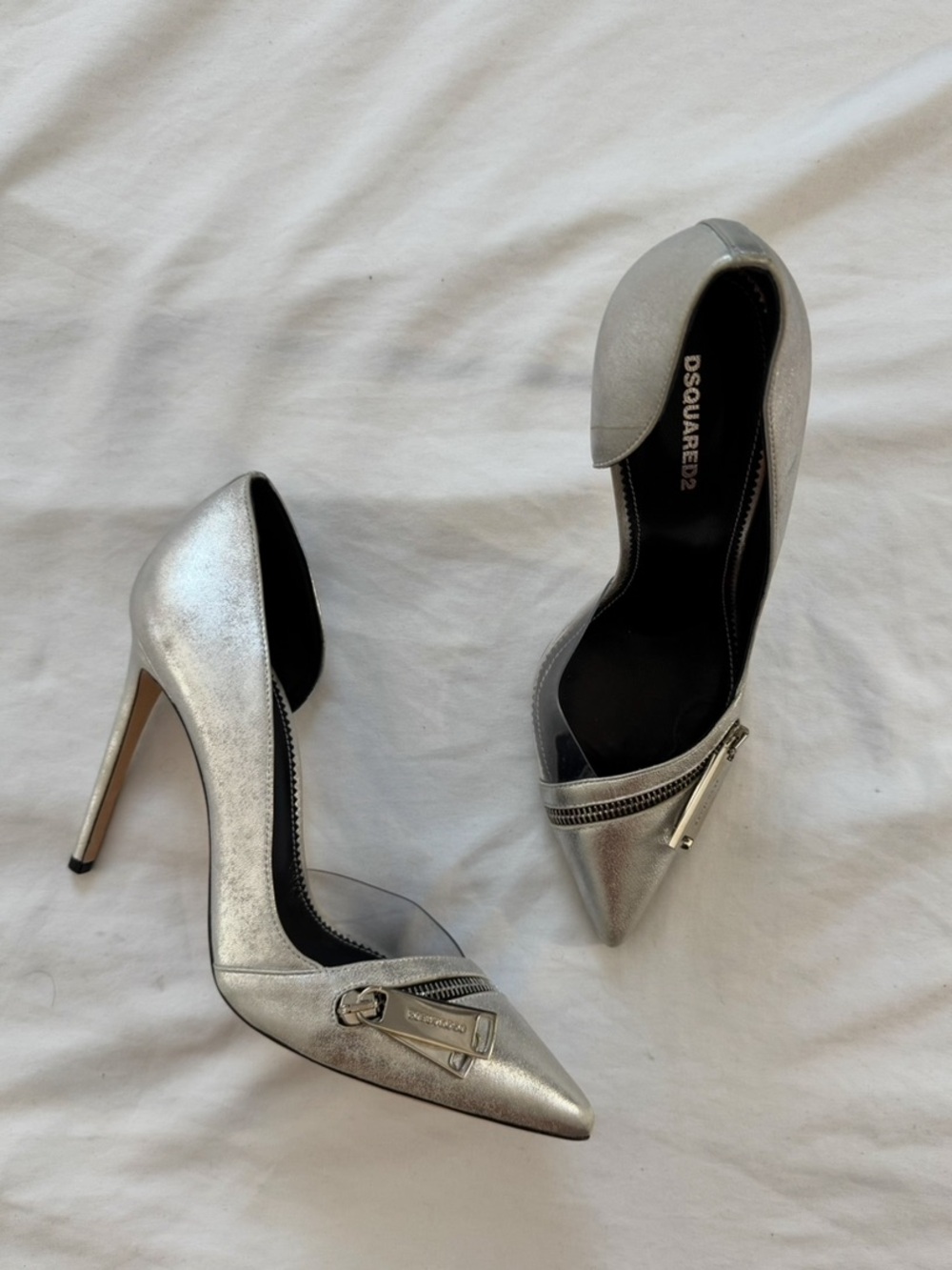 DSQUARED2 Silver Pointed-Toe Slingback Heels